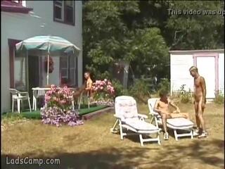 Steamy outdoor foursome gay orgy in the buddies Camp